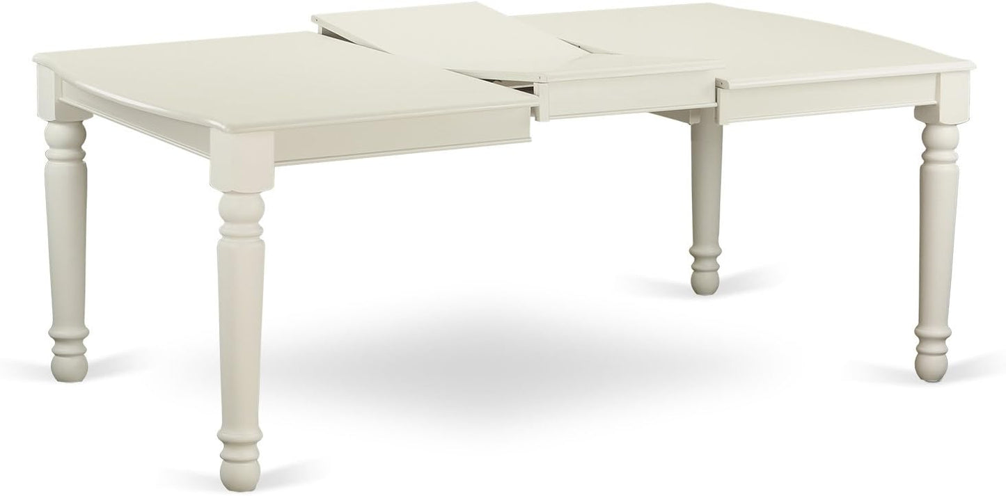 East West Furniture DOVE5-LWH-15 5 Piece Dining Table Set Includes a Rectangle Kitchen Table with Butterfly Leaf and 4 Baby Blue Linen Fabric Upholstered Chairs, 42x78 Inch, Linen White