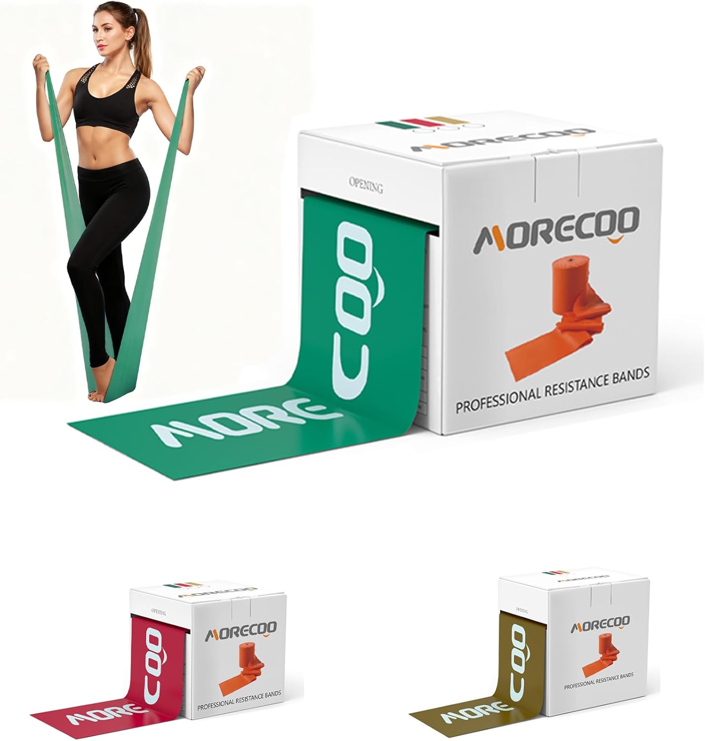 MORECOO Resistance Bands 25 Yard Roll, Level 1, 2, 3 Professional Latex Physical Therapy Band, Exercise Bands for Working Out, Pilates, Upper & Lower Body Exercises & Rehab