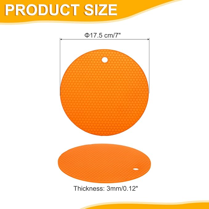 uxcell 3pcs Silicone Jar Opener Pads, 17.5cm/7" Texture Can Opener Multipurpose Round Bottle Lid Opener Non-Slip Coasters for Weak Hands Seniors Children, Orange