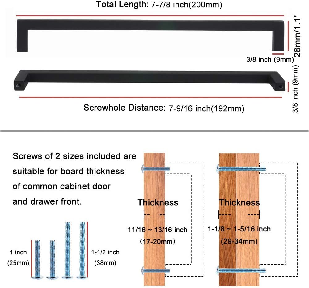 KOOFIZO Solid Square Bar Cabinet Handle - Oil Rubbed Bronze Furniture Pull, 7.6 Inch/192mm Screwhole Distance, 1-Piece for Kitchen Cupboard Door, Bedroom Dresser Drawer, Bathroom Wardrobe Hardware