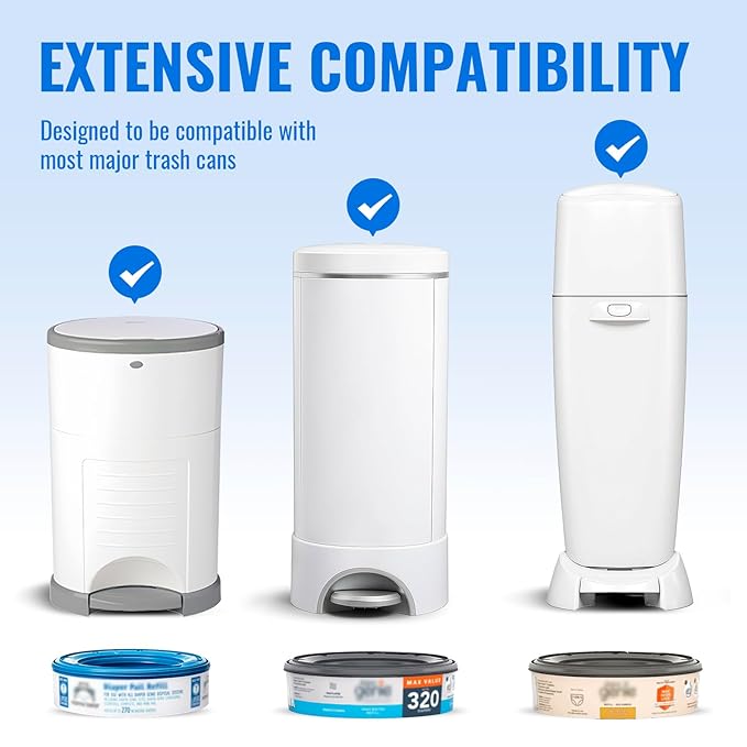 Compatible with Diaper Genie Pails Diaper Pail Refills | 4 Pack Lemon-Scented Odor-Blocking Continuous Liner Refills | Durable Leak-Resistant Rolls for Baby Diaper Pails