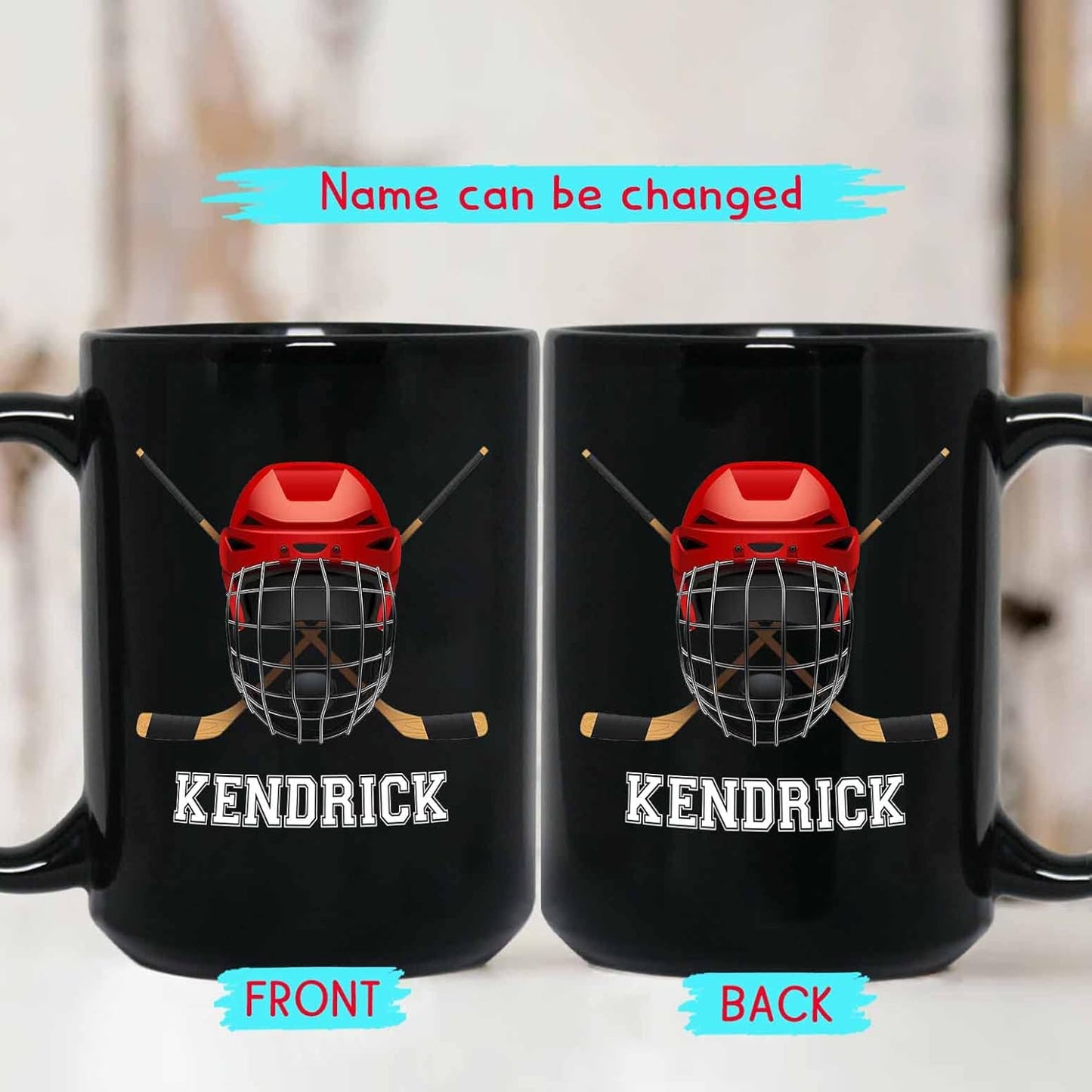 Personalized Hockey Coffee Mug 11 Oz, 15 Oz - Black Ceramic Mug Gifts for Men, Women Fans - Customized Name, Ice Hockey Travel Mug
