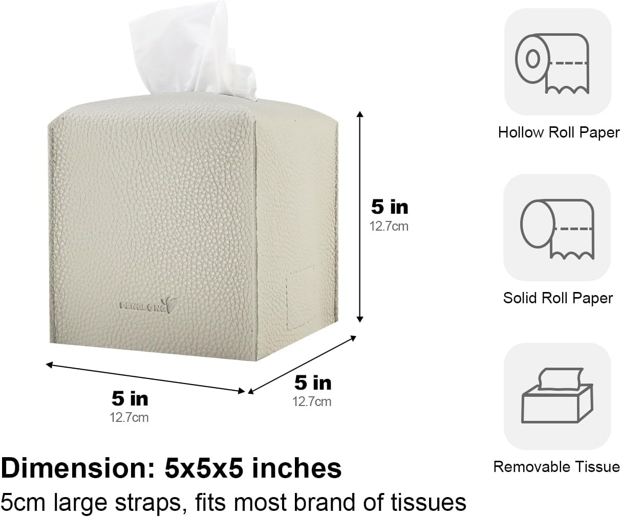 Tissue Box Cover 5X5X5'' PU Leather Tissue Holder Square Tissue Cube Box Organizer for Bathroom Vanity Countertop, Car, Night Stands, Office, Home, Kitchen (1Pack, Lime White)
