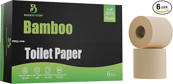 Premium Toilet Paper 6 Rolls, 3PLY & 350 Sheets | FSC Certified, Biodegradable, Unbleached, Chemical Free, Plastic Free, BPA Free, Septic Safe Toilet Tissue (6)