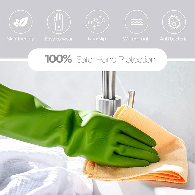 Dishwashing gloves 2 Pairs for kitchen,Rubber cleaning gloves,Long dish gloves reuseable.