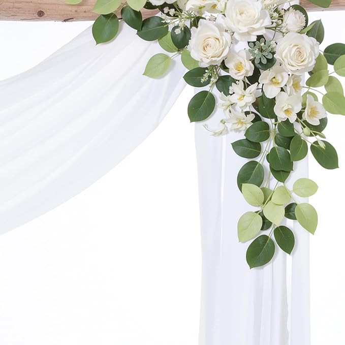 Wedding Arch Draping Fabric, 1 Panel 18FT White Sheer Backdrop Curtain Chiffon Fabric Drapery Voile Scarf Draping Panels for Wedding Archway Ceremony Curtain Valance Party Decoration