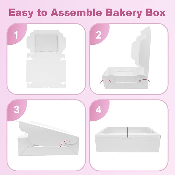24pcs10x8x2.5 Inch White Bakery Boxes Treat Boxes with Window for Pastry, Cookie, Desserts, Chocolate Strawberries, Pies, Donuts, Muffins,Cupcake