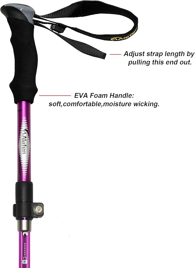 Aluminum Collapsible Ultralight Travel Trekking Hiking Pole for Men and Women (Fits 5'3" - 6'2")