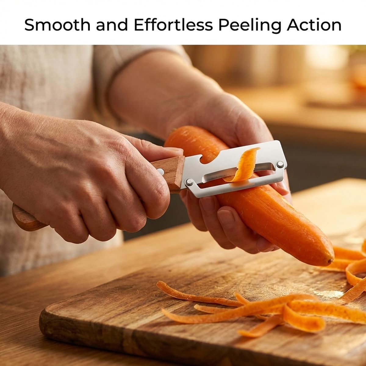 2 Pack Multifunctional Vegetable Peeler, 2-in-1 Kitchen Peeler with Bottle Opener, Wooden Handle & Stainless Steel Blade, for Potato, Carrot, Fruit, Pumpkin, Papaya & More
