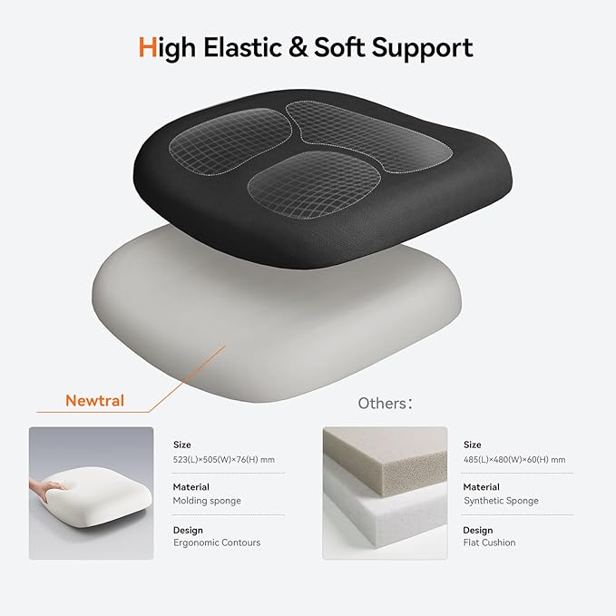 Newtral Ergonomic Home Office Chair, High Back Desk Chair with Unique Adaptive Lumbar Support, Adjustable Headrest, Seat Depth Adjustment, 96°-126° Tilt Function, Adjustable Armrest Recliner