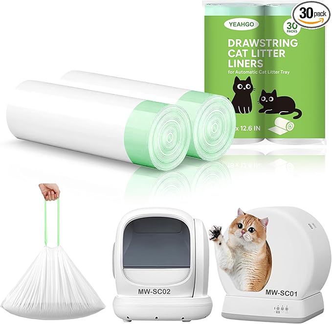 Automatic Cat Litter Box Liners Bags Compatible with MeoWant-SC01 & MeoWant-SC02, Self-Cleaning Kitty Litter Liners Bags, Heavy-Duty Thick Drawstring Replacement Liner Bag 18" x 12.6" (30 PCS)