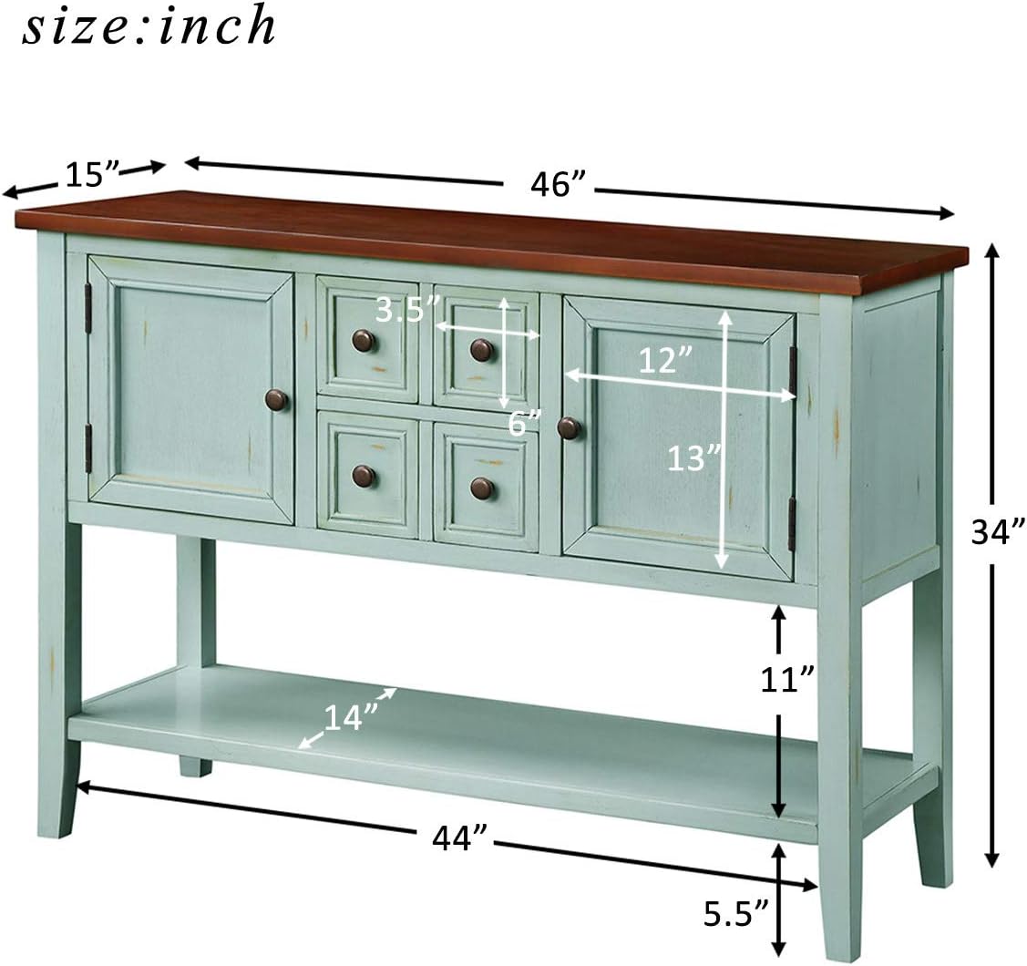 Merax Wood Farmhouse Buffet Sideboard Table with Drawers and Bottom Shelf Console Table for Living Room Dinning Room Kitchen (Retro Blue)