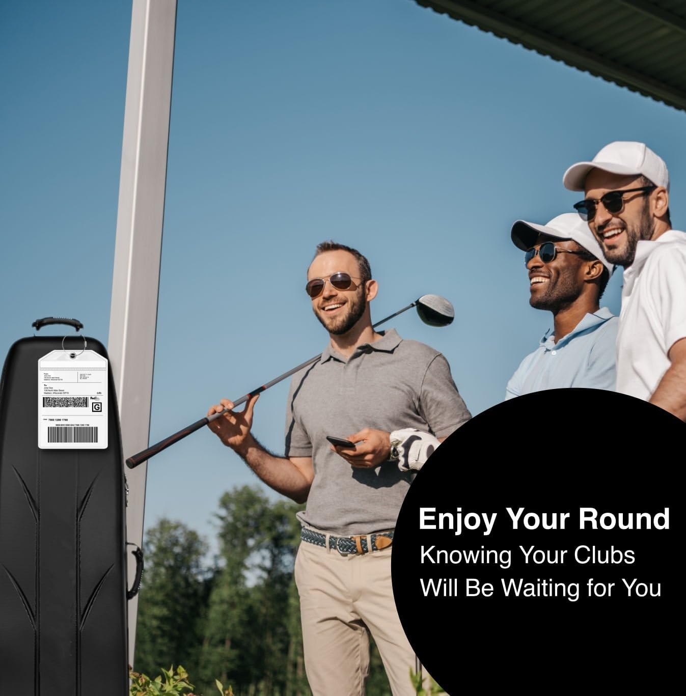 Golf Bag Luggage Tag - Extra Large 9" x 6", Waterproof Plastic Zipper Pouch, PVC Tags - Sealable Label Holder (4)