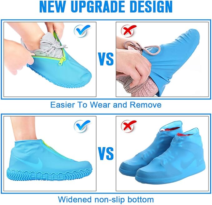 Silicone Waterproof Shoe Covers, Upgrade Reusable Overshoes with Zipper, Resistant Rain Boots Non-Slip Washable Protection for Women, Men (L (Women 7.5-10.5, Men 6.5-9), Blue)