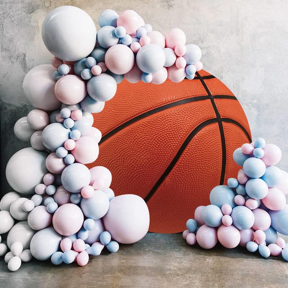 Leyiyi 6.5x6.5ft Basketball Round Backdrop Cover Brown Basketball Round Backdrop Basketball Match Sports Theme Circle Photography Background for Boys Baby Shower Newborn Gender Reveal Party Decor
