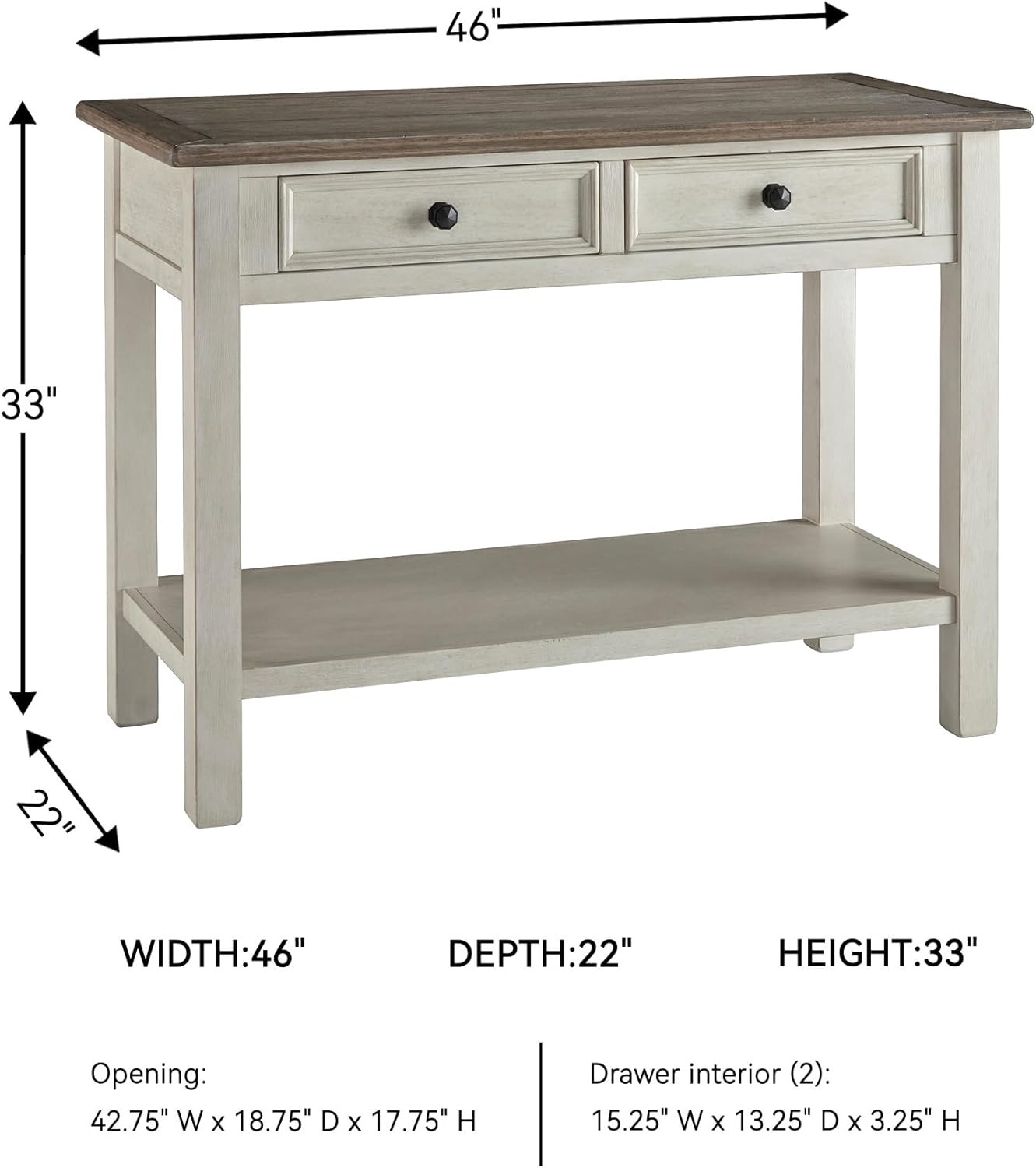 Signature Design by Ashley Bolanburg Farmhouse Rectangular Two Tone Sofa Table, Antique Cream