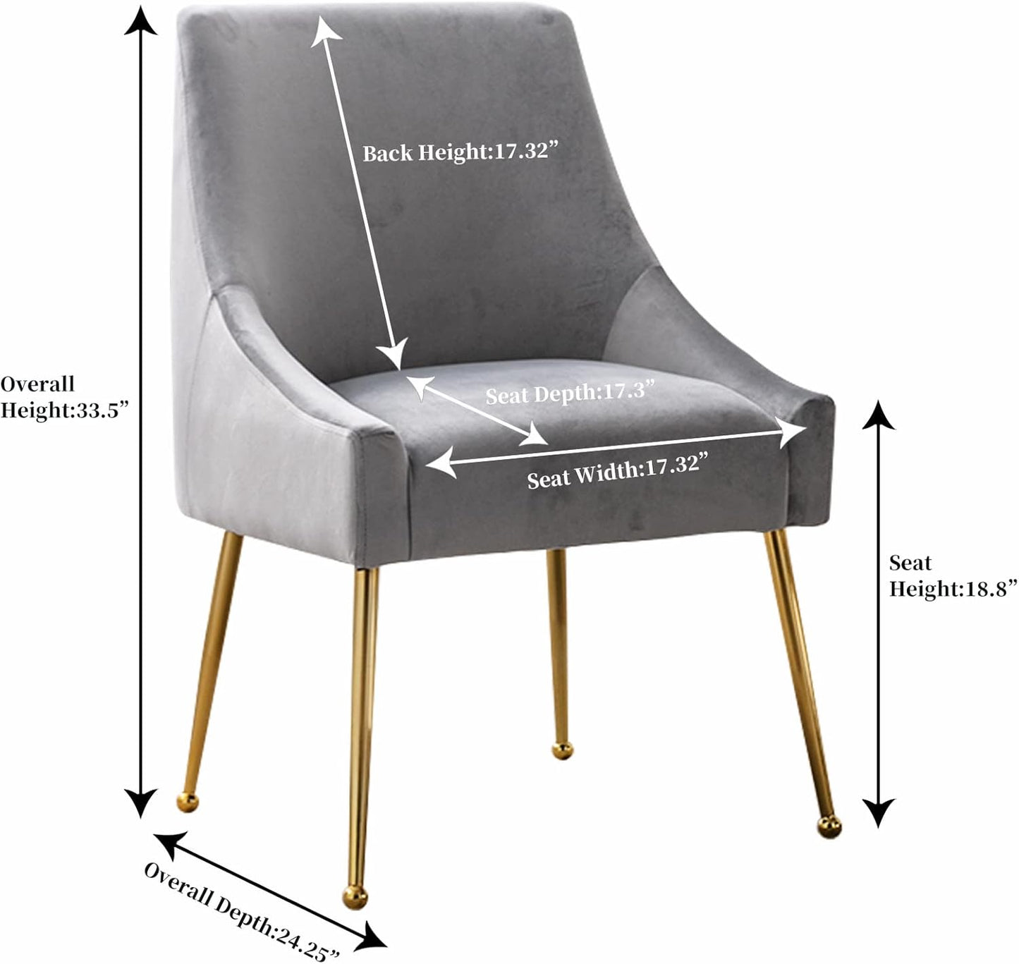 Modern Velvet Dining Chairs Set of 2, Contemporary Upholstered Furniture Collection with Polished Gold Metal Legs, Elegant Accent Chairs for Kitchen Living Room(Grey)