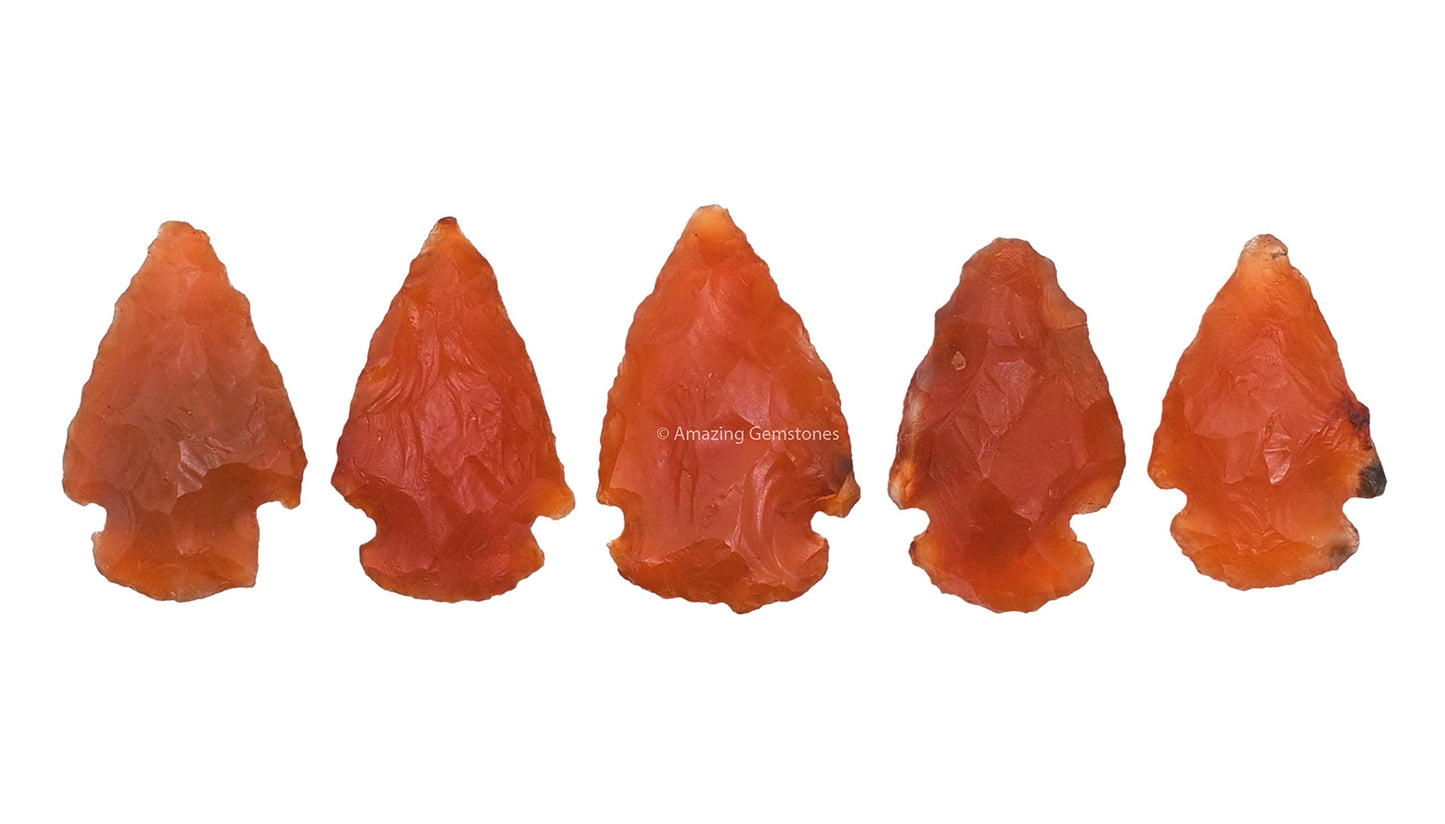 Amazing Gemstone 5 Pieces Carnelian Arrowhead, Crystal and Healing Stone Flint Rock Arrow Head - 1 to 1.5 Arrowheads for DIY Project Craft Point Jewelry Making