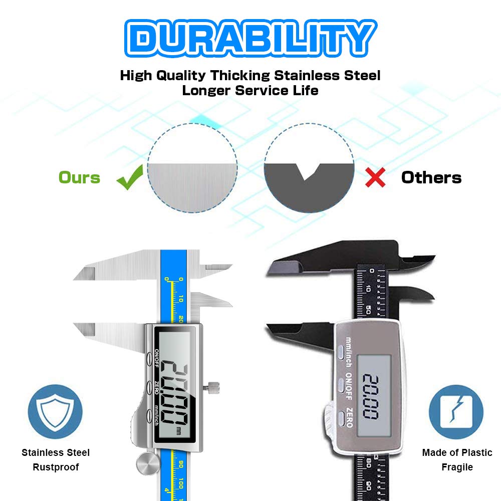 Caliper Measuring Tool Digital Caliper Industrial Quality Precision Electronic Vernier Caliper Inch/Millimeter Measurement Micrometer for Jewelry - Accuracy Ip54 Waterproof Caliper Measure Tool
