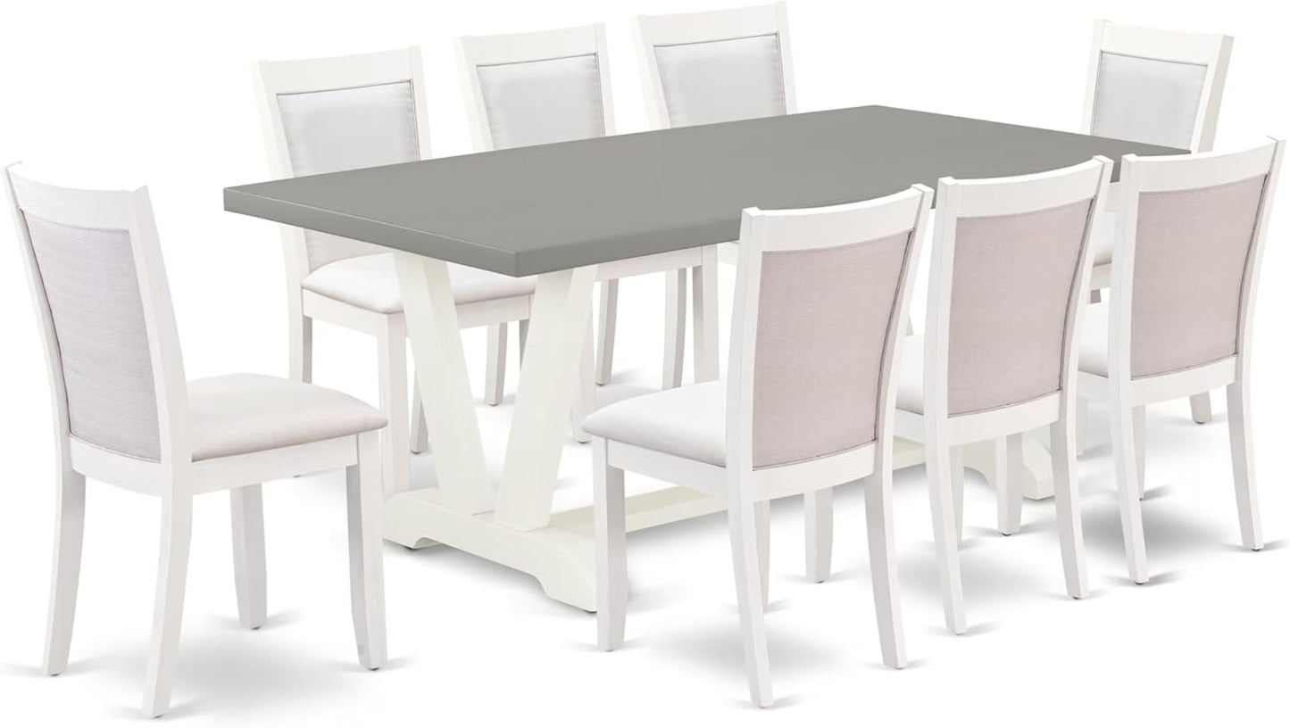 East West Furniture V097MZ001-9 9 Piece Modern Dining Table Set Includes a Rectangle Wooden Table with V-Legs and 8 Cream Linen Fabric Upholstered Parson Chairs, 40x72 Inch, Multi-Color