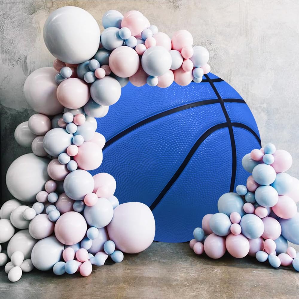 Leyiyi 3x3ft Basketball Round Backdrop Cover Blue Basketball Round Backdrop Basketball Match Sports Theme Circle Photography Background for Boys Baby Shower Newborn Gender Reveal Party Decor