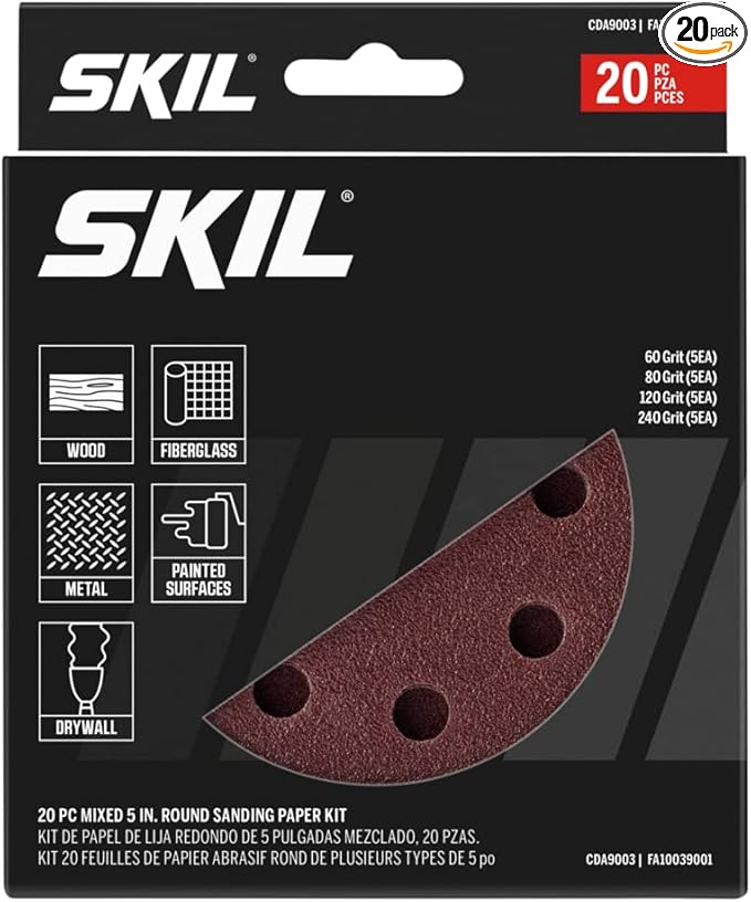 SKIL 20-Piece Mixed 5 in. 60/80/120/240 Grits Round Sanding Paper Kit for SKIL Sanders SR211601/SR6604B-10/SR660302 - CDA9003