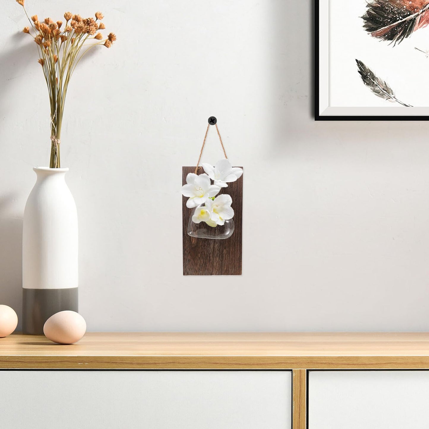RUNROTOO Wall Hanging Hydroponic Glass Vase Set, Glass Flower Bud Terrarium with Heart Shape for Home and Office Décor, Creative Vertical Plant Pot for Greenery and Small Fish Aquarium