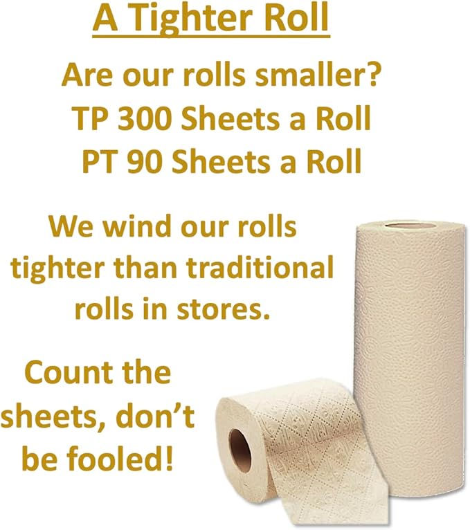 100% Bamboo, thick 3-ply toilet paper, tree-free, unbleached, sustainable, 300 sheets per roll (TP 8 rolls)