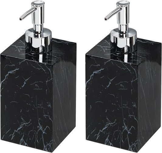 2-Pack Marble Look Resin Soap Dispensers, 16.9 oz Refillable Lotion Pump Bottles for Bathroom, Kitchen, Vanity, Office Sink Countertops – Durable, Moisture-Resistant Home Décor (Black)