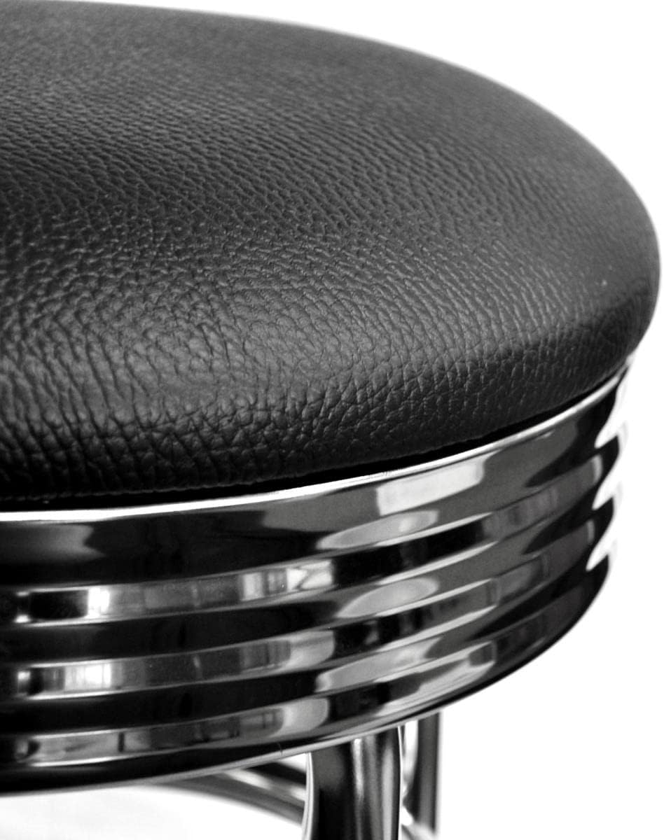 TRINITY Heavy Duty 30-Inch Backless Swivel Bar Stool for Kitchen, Garage, or Workshop, Chrome Finish with Faux Leather Seat, 1 Pack Pre-Assembled, Black