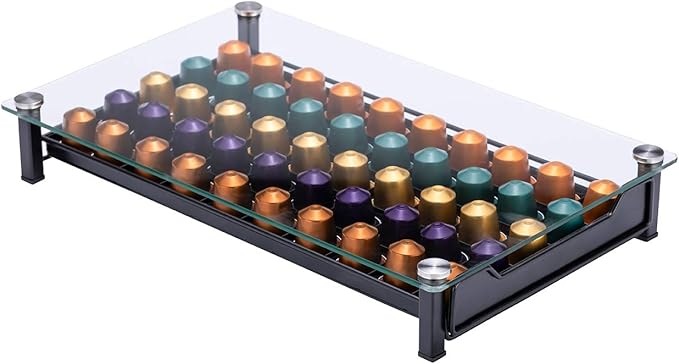 Rice rat Coffee Pod Storage Holder Capsules Originaline Drawer Organizer, Crystal Tempered Glass (50 pods)