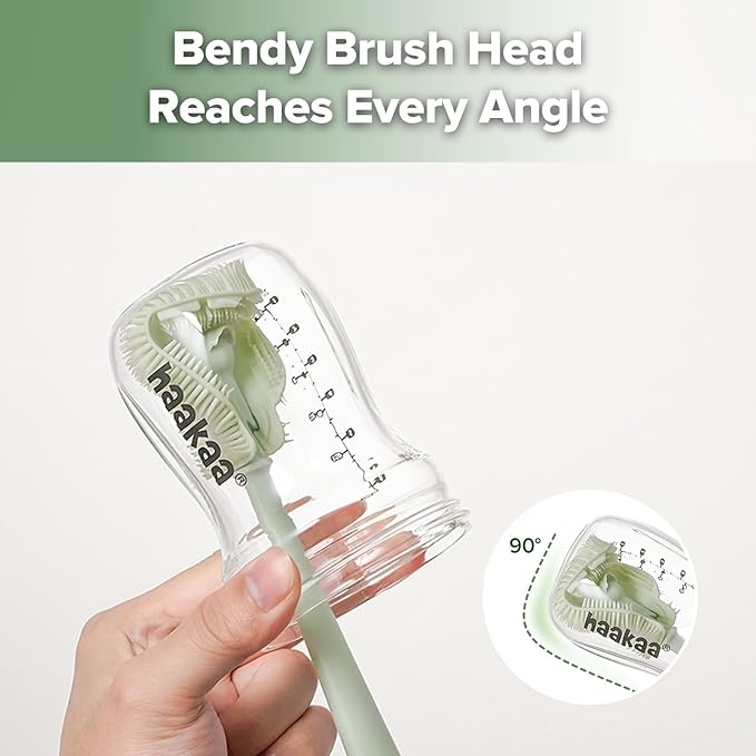 Haakaa 5-in-1 Cleaning Brush Set – Baby Bottle Brush & Bottle Brush Cleaner, Multi-Purpose 360° Comprehensive Cleaning for Breast Pumps, Breast Milk Collector, Baby Bottles, Nipples ,Straw – Portable