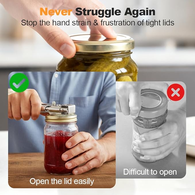 Jar Opener for Weak Hands, 2026 Upgraded Stainless Steel Adjustable Jar Lid Opener, Multifunctional Can Opener Kitchen Accessories, Easy Grip Lid Opener Kitchen Tool (1, Large)