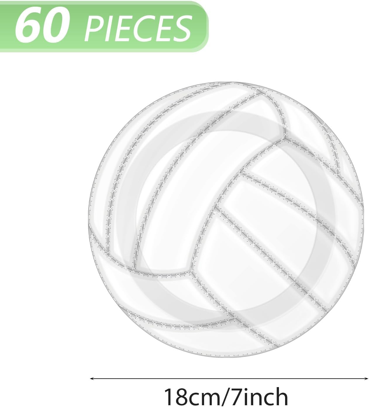60Pcs Volleyball Birthday Decorations,7 Inch White Volleyball Dessert Plates,Sports Themed Tableware Kit Volleyballs Bulk Paper Plates for Baby Shower Boys Girls Game Party Decorations Supplies
