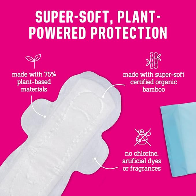 Flo - Night Menstrual Pads (80 Pack) - Heavy Flow - Leak Locking - Winged + Ultra-Thin - Natural, Absorbent, Soft, & Breathable - Bamboo Period Pads for Women - Plant Based - Vegan & Cruelty Free