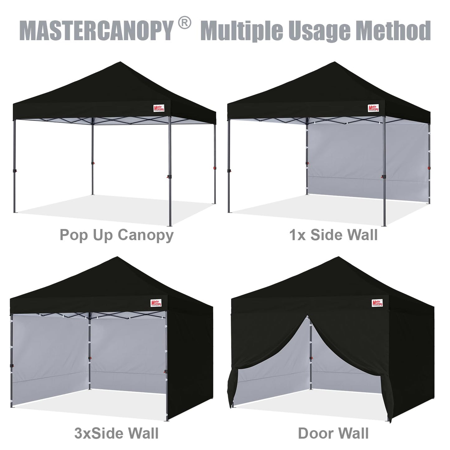 MASTERCANOPY Pop-up Canopy Tent with Sidewalls (10x10,Black)