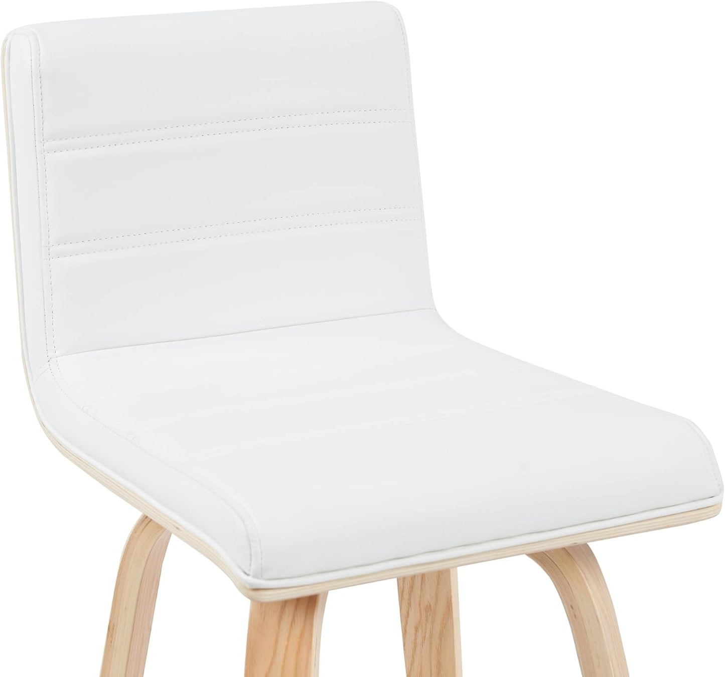 Vienna Modern Counter Height Swivel Bar Stool with White Faux Leather Seat and Patterned Oak Wood Frame Set of 3