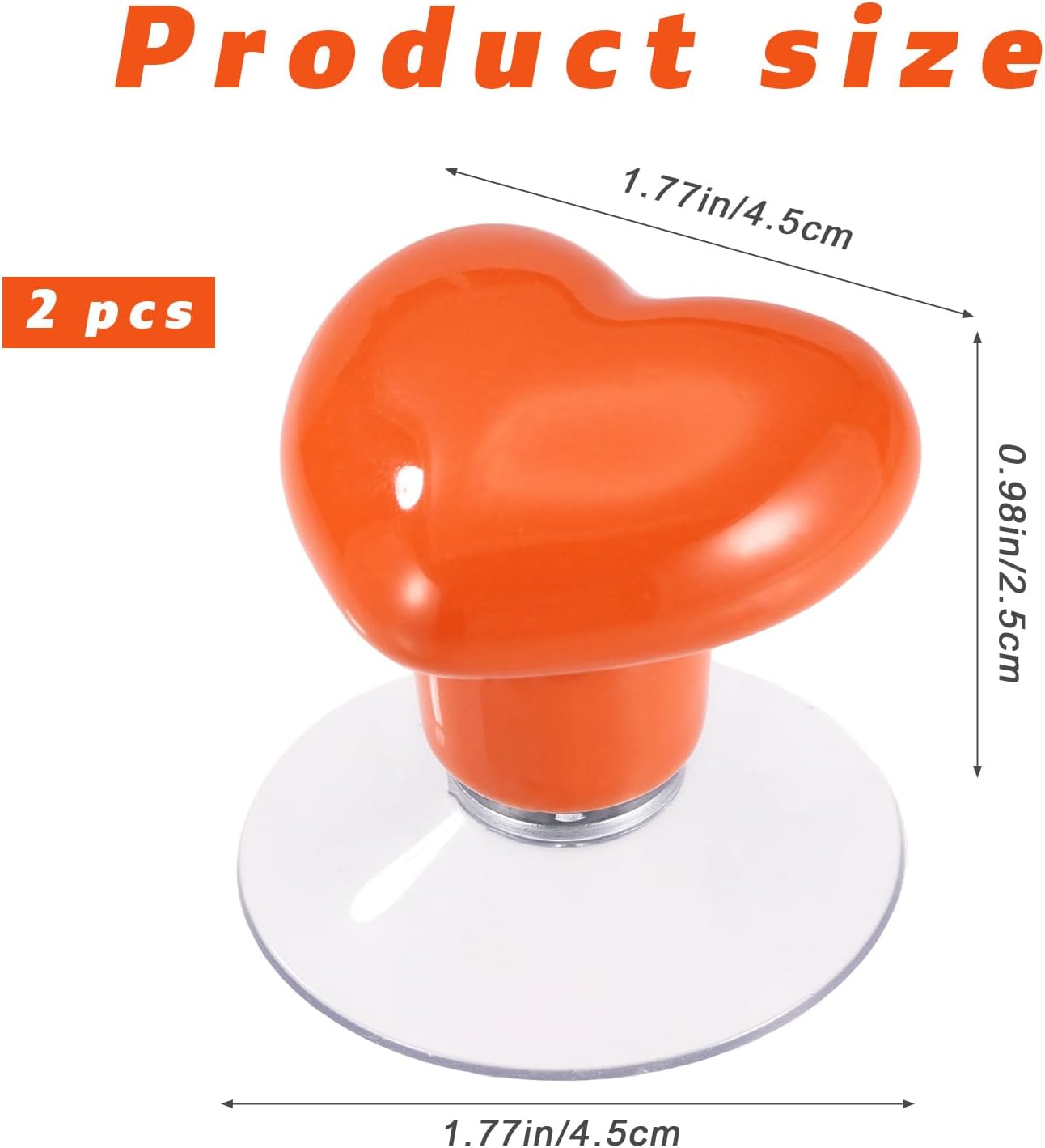 Sinbana 2 Pcs Ruler Suction Cup Knob Grips, Orange Heart Shape Quilting Ruler Grip Handle Small Suction Cup Knob for Quilting Sewing Drafting Rulers and Templates