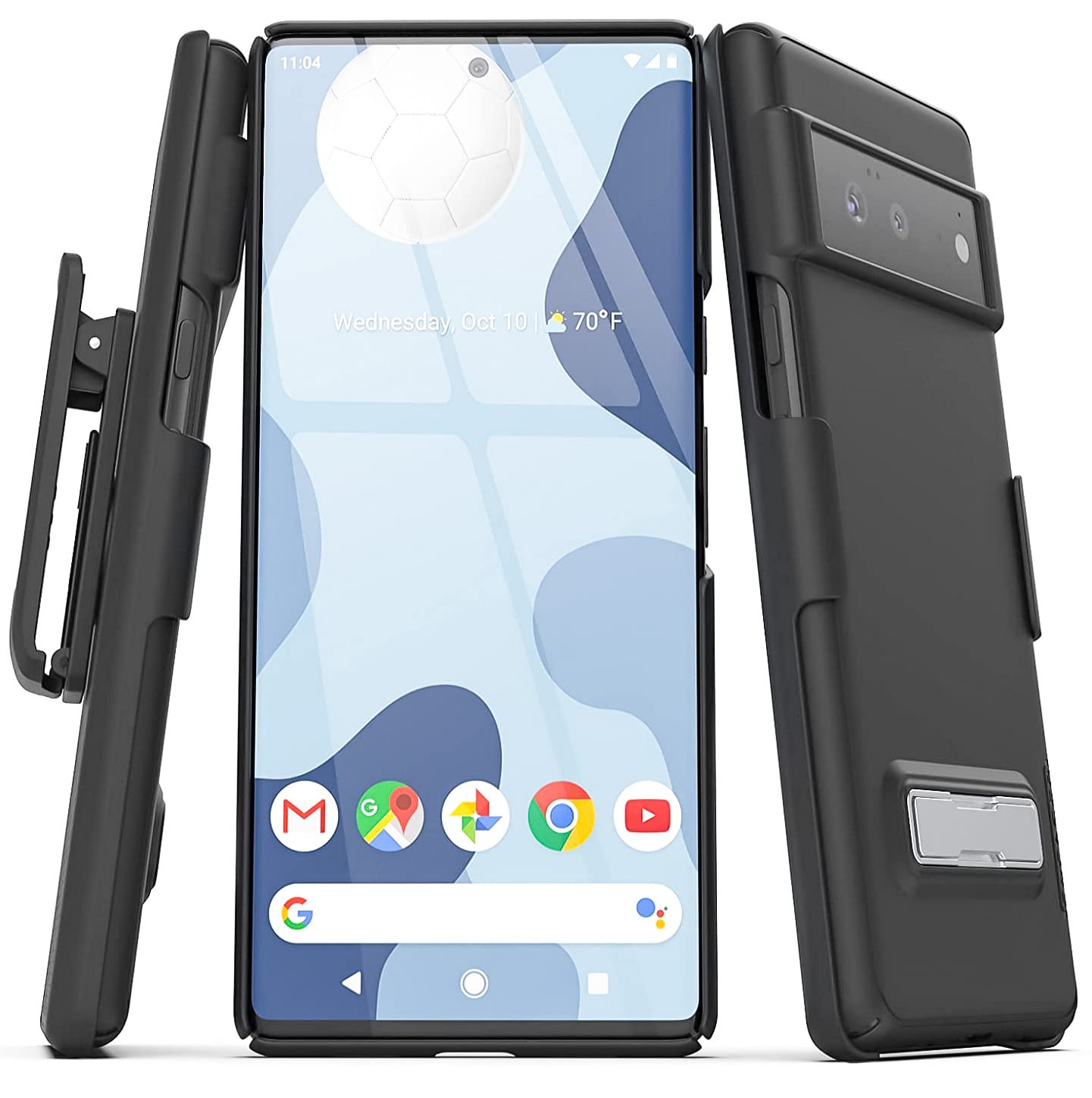 Encased Slimline Designed For Google Pixel 6 Belt Clip Case With Kickstand (2021) Ultra Thin Case With Holster (Black)