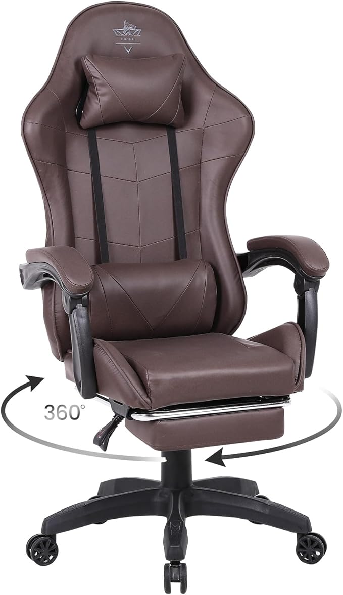 High-Back PC Gaming Chair Office Chair, Desk Task Chair Computer Racing Chair, PU Ergonomic Executive Swivel Rolling Chair with Lumbar Support for Women, Men (Brown)
