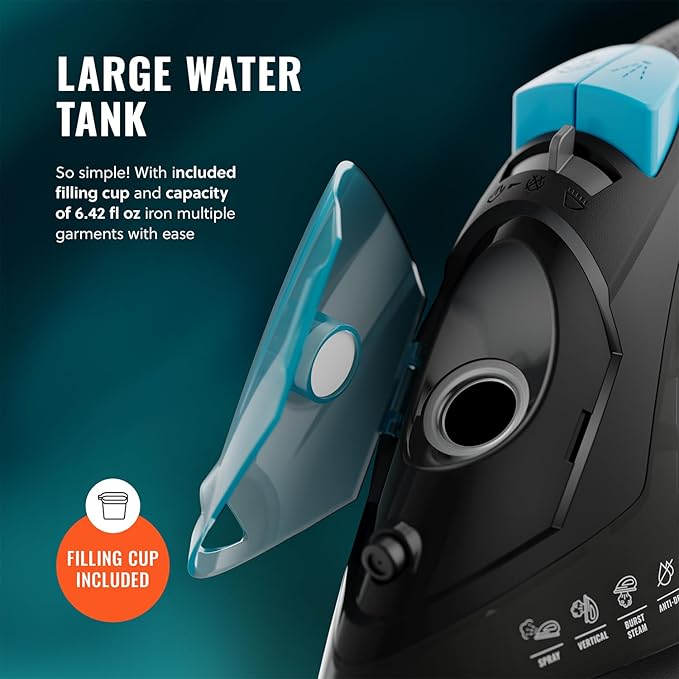 PurSteam Professional 1250W Steam Iron | Powerful Steamer with Burst of Steam & Spray | Non-Stick Soleplate, Easy Temperature Control & Auto Shut-Off