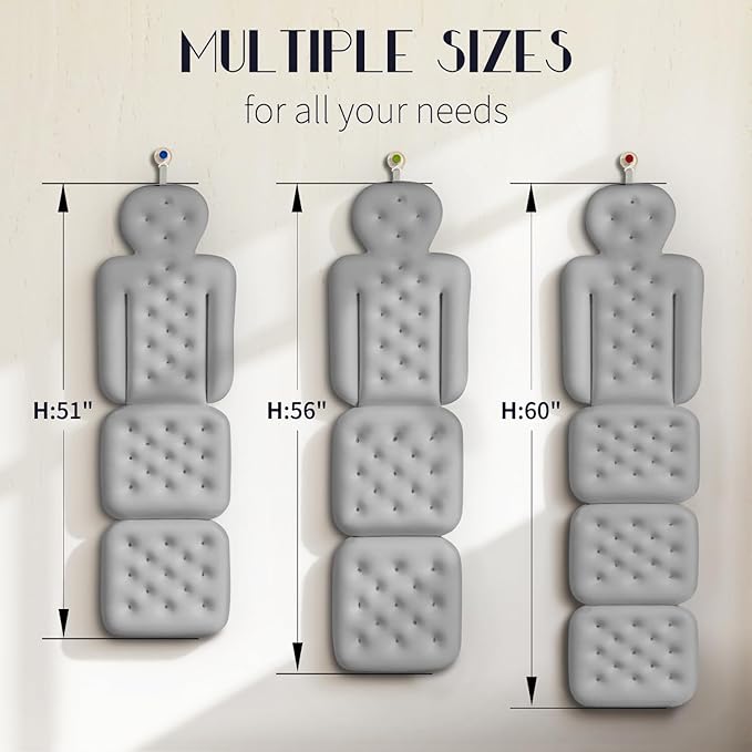 Full Body Bath Pillow for Bathtub, Thick Bathtub Cushion with Laundry Bag, Luxury Tub Pillow for Bath for Headrest Neck and Back Support Gray 60" x 16"