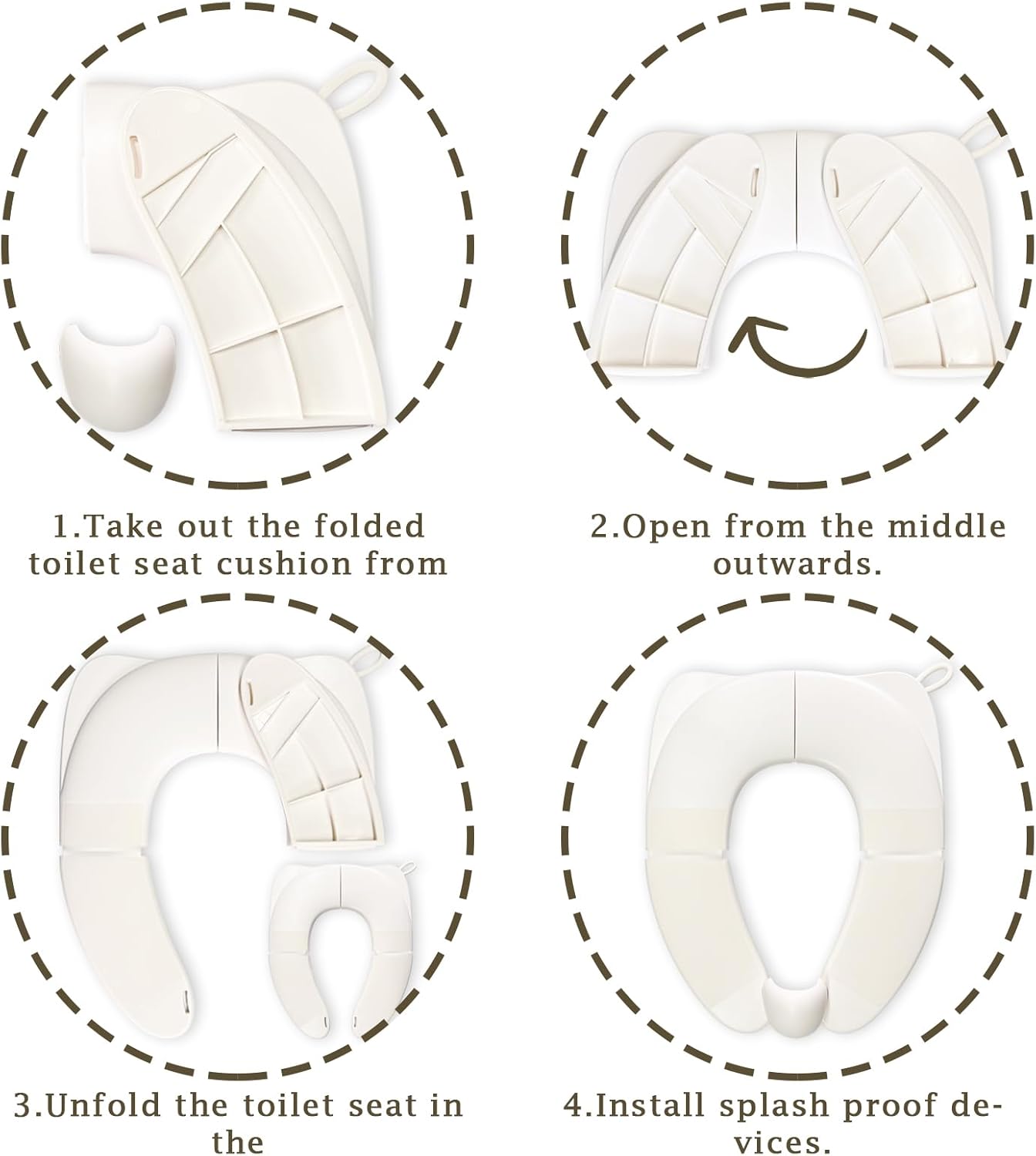Portable Toilet Seat for Kids, Foldable Universal Fit Potty Training Seat with Anti-Slip Base & Splash Guard Travel Toilet Seat with Storage Bag, Easy Clean-White