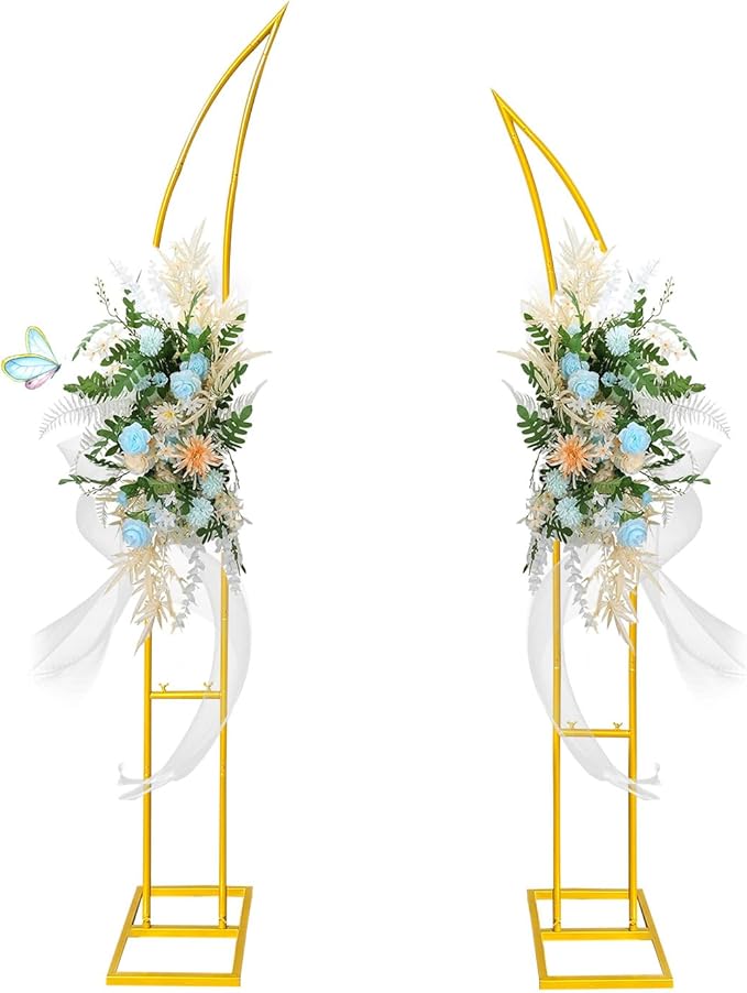 Gold Curved Wedding Arch Backdrop Stand,Half Moon Arch Balloon Stand for Wedding Party Baby Shower Birthday Ceremony Christmas Decoration