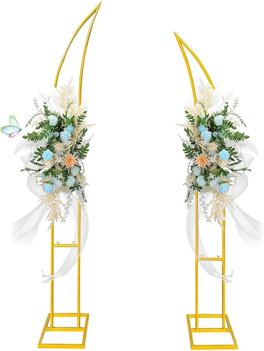Gold Curved Wedding Arch Backdrop Stand,Half Moon Arch Balloon Stand for Wedding Party Baby Shower Birthday Ceremony Christmas Decoration