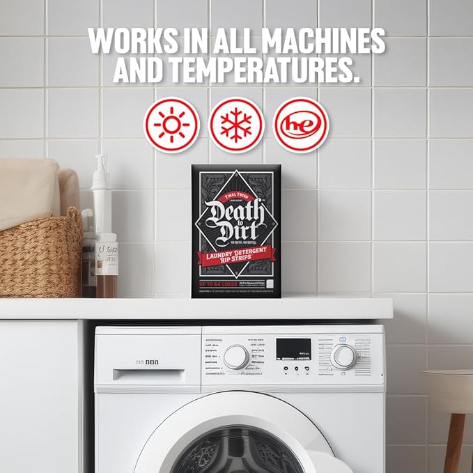 Death to Dirt Laundry Detergent Sheets, 64 Loads, Tough on Stains and Odors, Gentle on Skin and Fabric, Plant-Based & Eco-Friendly, Final Fresh Linen Scent, 32ct