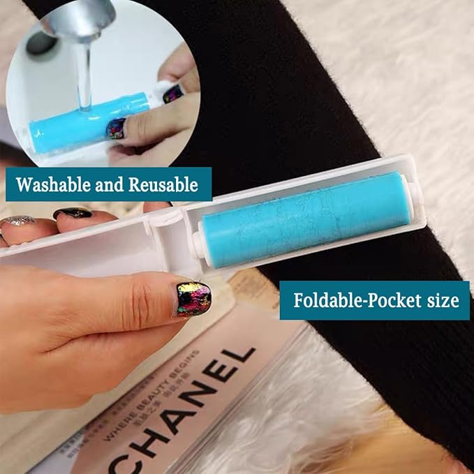 Large Reusable Lint Rollers, Washable Lint Roller 8 inches Cat Dog Pet Hair Remover with 3 Extendable Handle,Long Handle Sticky Lint Remover Brush Set for Cleaning Couch, Carpet, Floor, Sofa