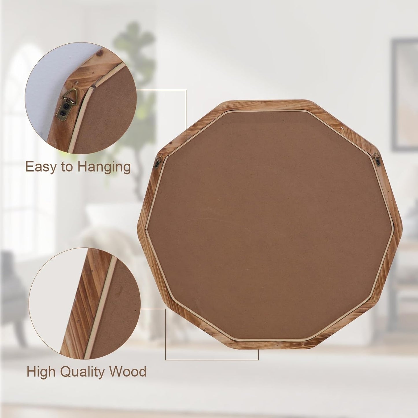 ULIKE Wood Mirror for Wall, 24 Inch Rustic Farmhouse Mirror with Wood Frame, Decorative Wall Mounted Vanity Mirrors for Bathroom Bedroom Living Room Entryway, Brown