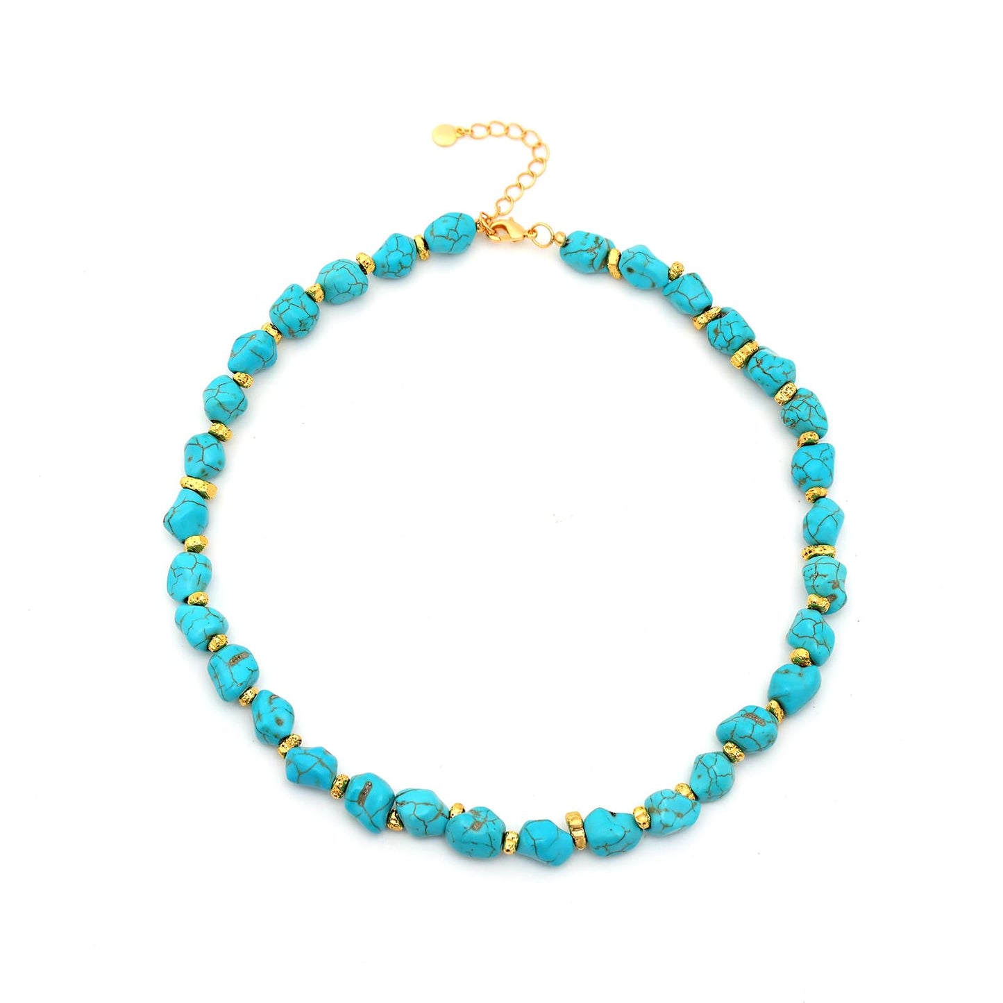 Chunky Turquoise Necklace, 18K Gold Chunky Turquoise Beaded Statement Necklaces for Women Handmade Boho Natural Stone Bohemian Summer Beach Bead Necklace Blue Trendy Western Jewelry 17 Inches