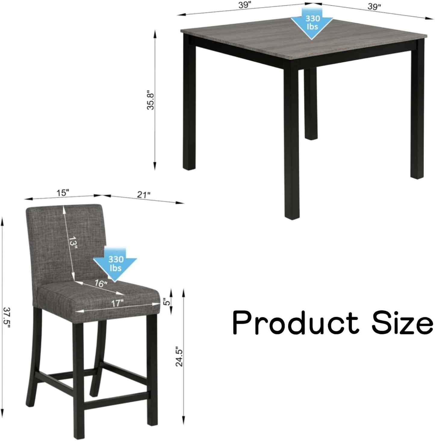 Dining Table Set for 4, 5-Piece Kitchen Table & Chairs Set with Square Wooden Table & 4 Upholstered Chairs, 35.5'' Dinner Set with Solid Wood Legs & Curved Backrest for Kitchen, Black